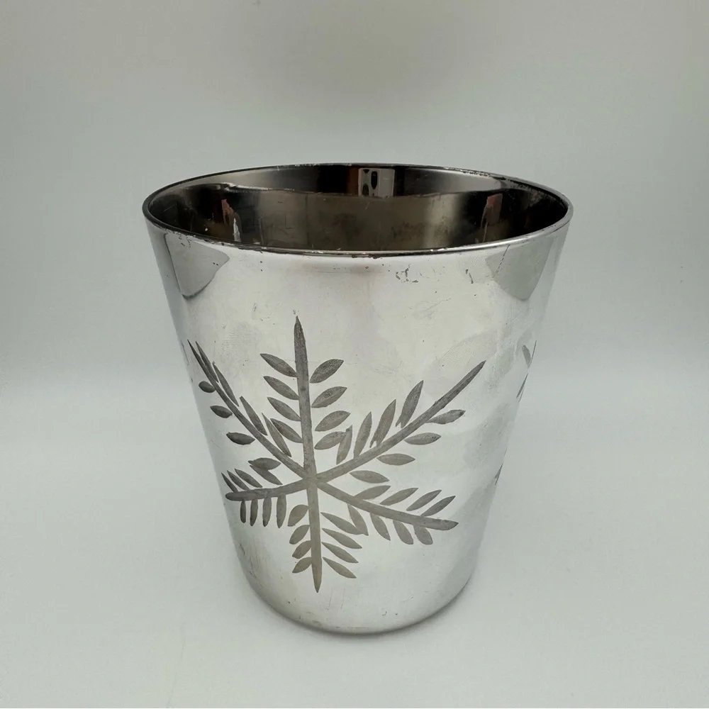 Crate & Barrel Snowflake Glass Tealight Votive Holder Silver Vintage 4